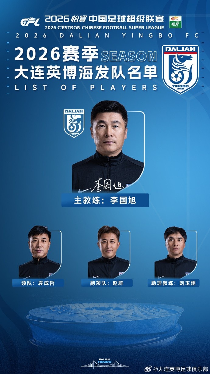 mk体育-大连英博新赛季名单：斯坦丘10号、毛伟杰22号、阿奇姆彭30号